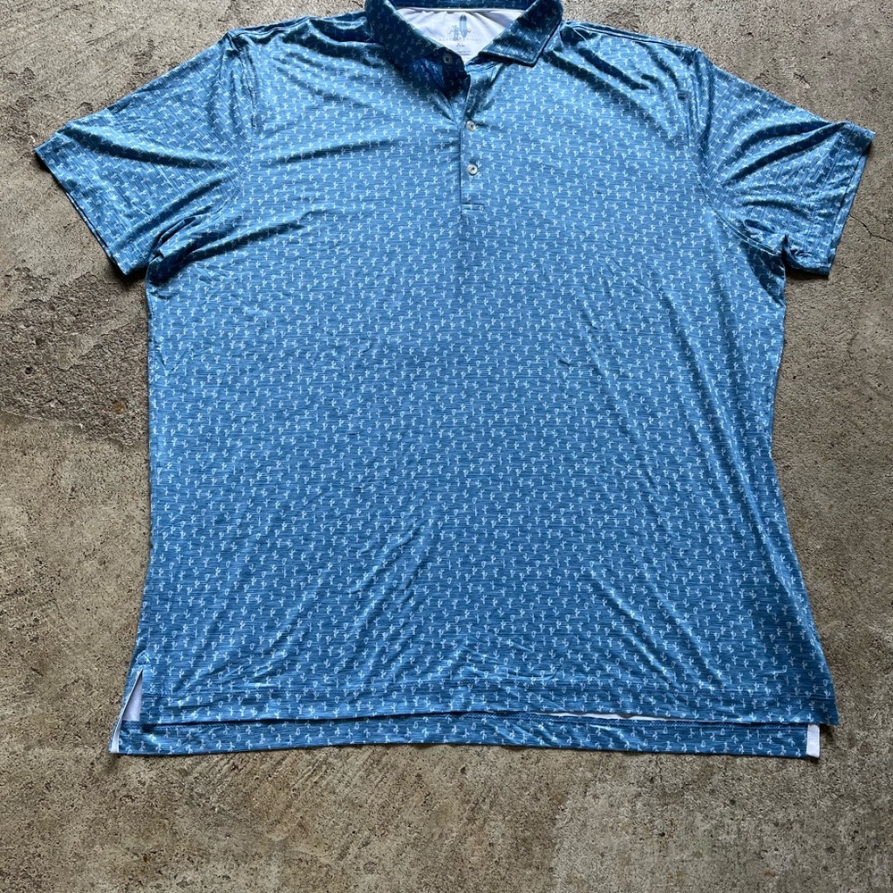 johnnie-O Blue Short-Sleeve Polo with Micro Pattern